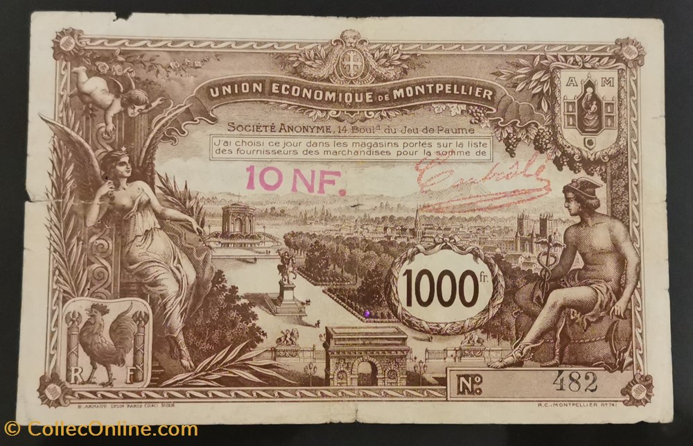 billets europe france 1000 francs union economique de montpellier