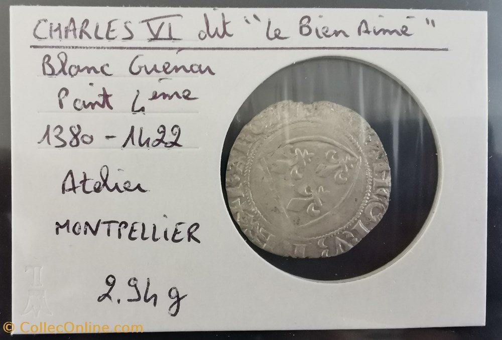 CHARLES VI Blanc Guénar 1380-1422 monnaie france royale charles vi blanc guenar 1380 1422