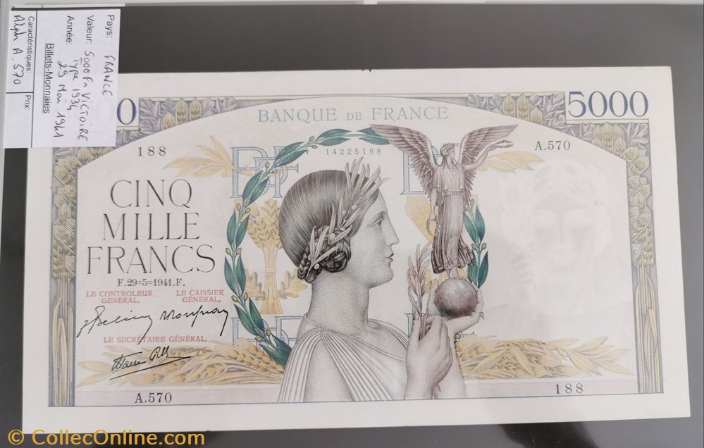 5000 francs Victoire billet europe france 5000 francs victoire