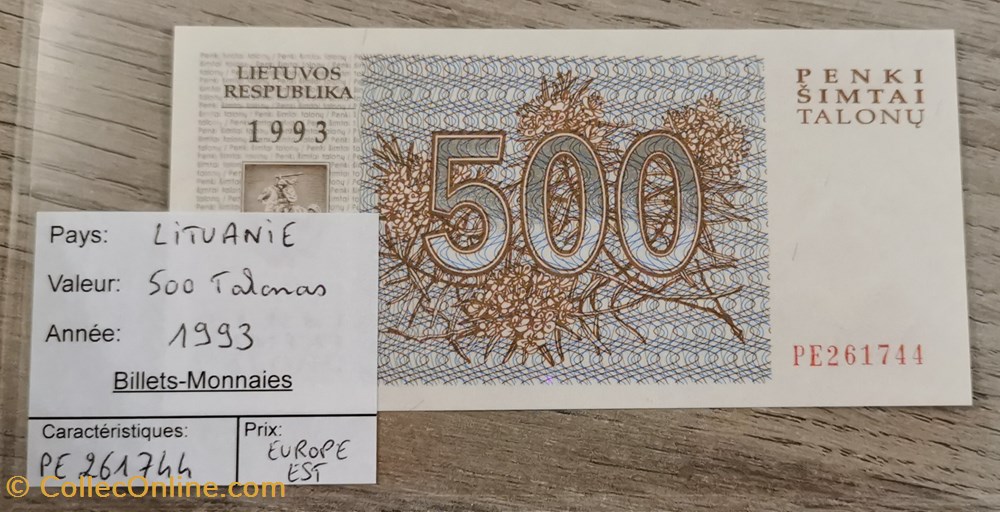 billets europe lituanie 500 talonas