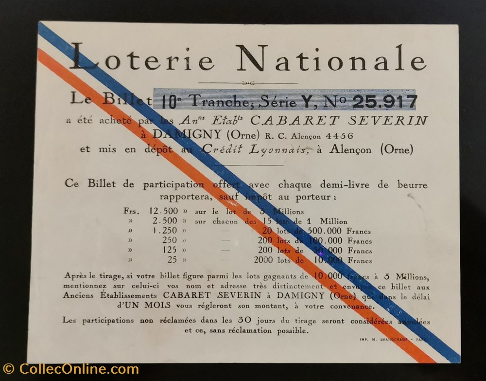 Billet de Loterie Nationale vieux papiers billets billet de loterie nationale
