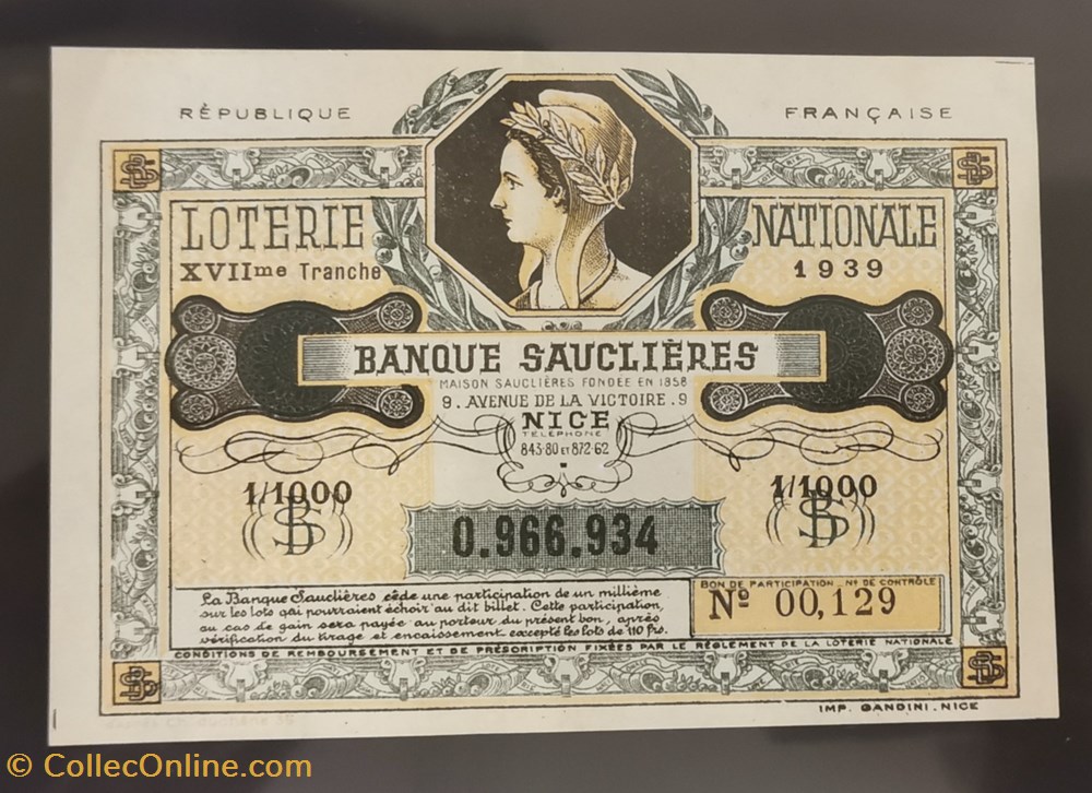 vieux papiers billets billet de loterie nationale