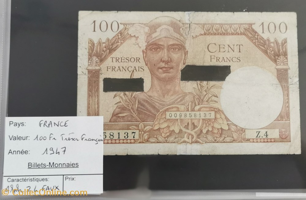 billets europe france 100 francs tresor francais faux