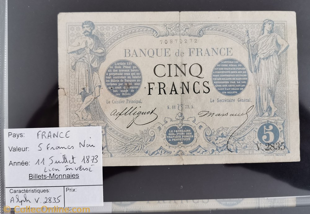 5 francs Noir billet europe france 5 francs noir