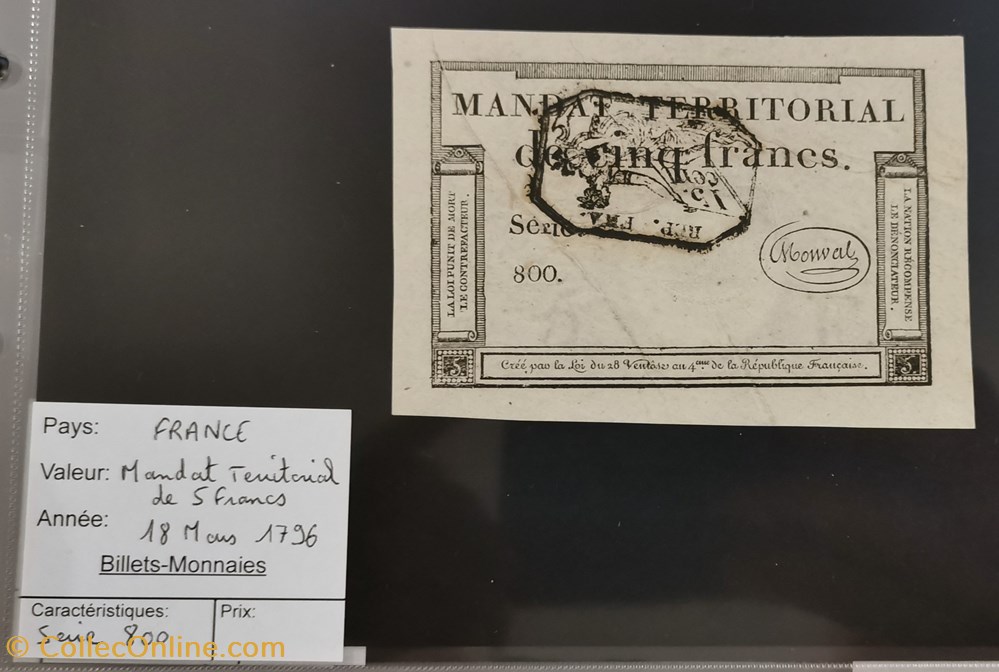 Mandat territorial 5 Francs 18-03-1796 Série 800 billets europe france mandat territorial 5 francs 18 03 1796 serie 800