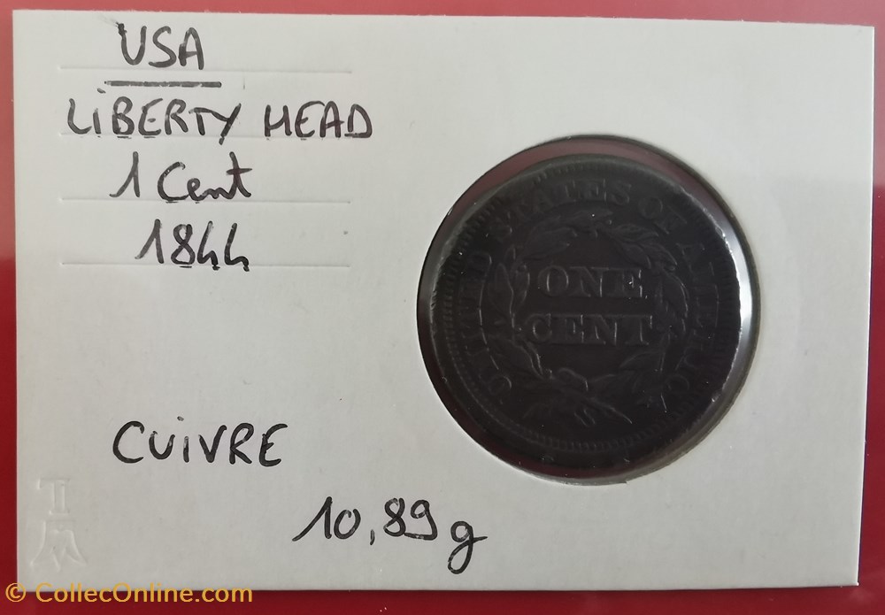 USA 1 cent Liberty Head 1844 monnaie monde etat uni usa 1 cent liberty head 1844