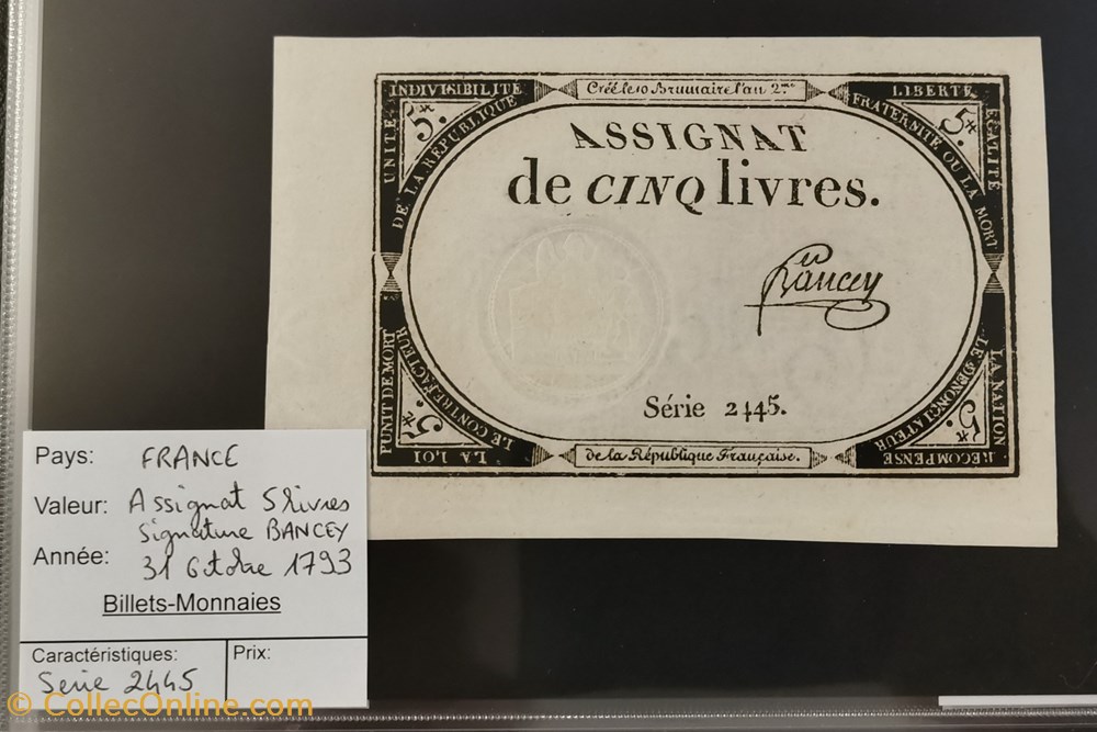 Assignat 5 livres 31-10-1793 Série 2445 billets europe france assignat 5 livres 31 10 1793 serie 2445
