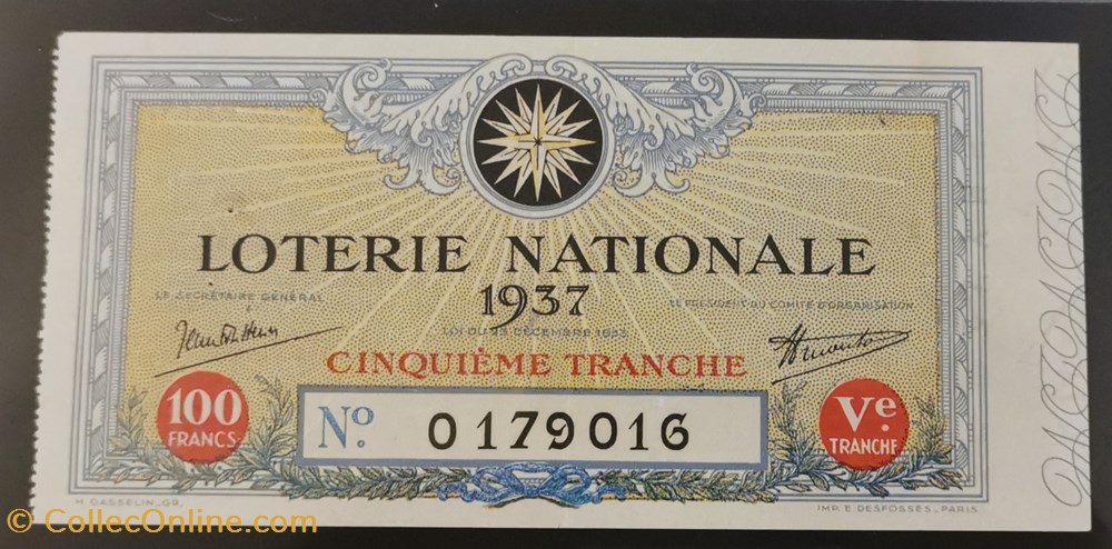 vieux papiers billets billet de loterie nationale