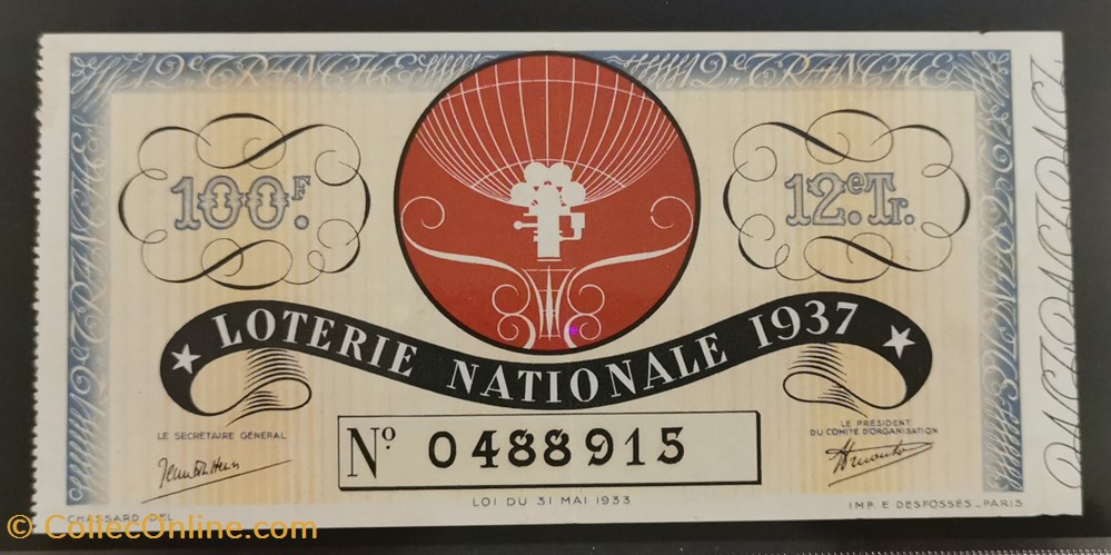 vieux papiers billets billet de loterie nationale