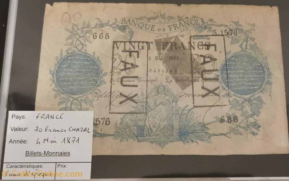 20 francs Chazal - 04 Mai 1871 - Faux d'époque billets europe france 20 francs chazal 04 mai 1871 faux epoque