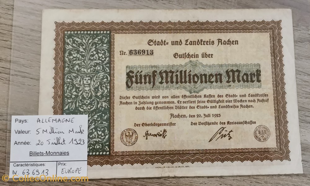 ALLEMAGNE - 5 Million Mark billets europe allemagne 5 million mark