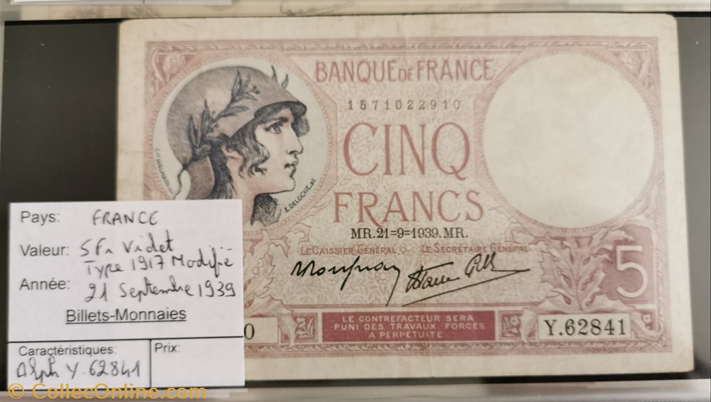 5 francs Violet billet europe france 5 francs violet