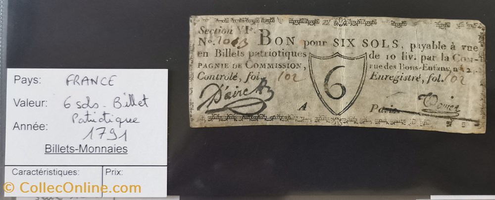 billets europe france 6 sols billet patriotique 1791