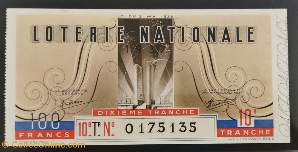vieux papiers billets billet de loterie nationale