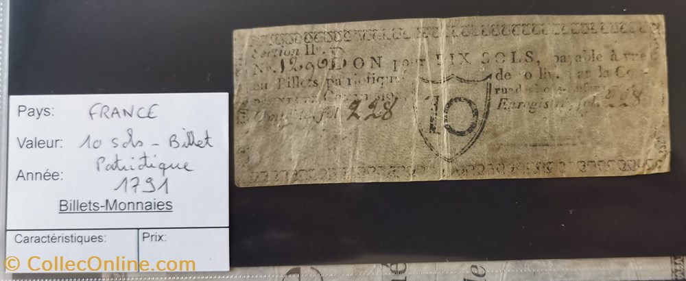 billets europe france 10 sols billet patriotique 1791