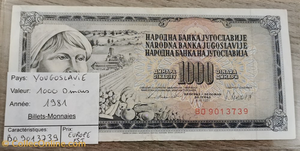 YOUGOSLAVIE - 1000 Dinars billets europe yougoslavie 1000 dinars