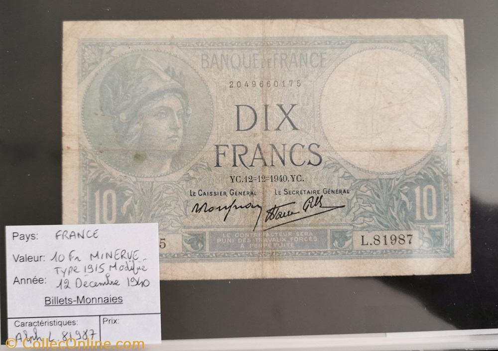 billet europe france 10 francs minerve