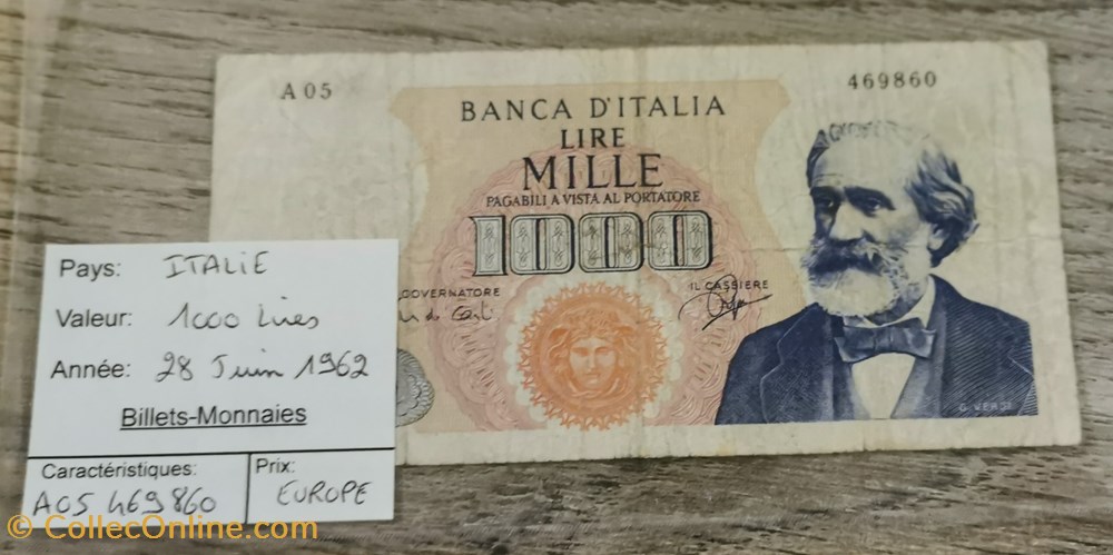 billets europe italie 1000 lires