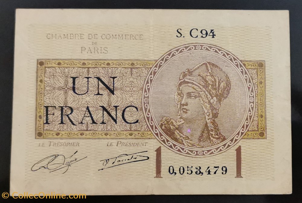 1 francs Chambre de Commerce de Paris billets europe france 1 francs chambre de commerce de paris