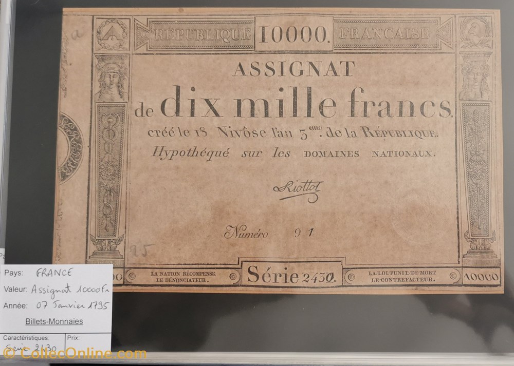 Assignat 10000 francs série 2430 billets europe france assignat 10000 francs serie 2430