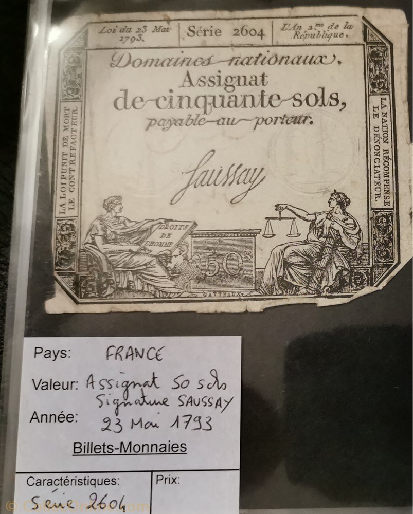 Assignat 50 sols série 2604 billet europe france assignat 50 sols serie 2604