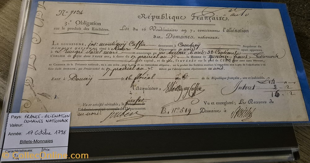 billets europe france alienation domaines nationaux 17 octobre 1798
