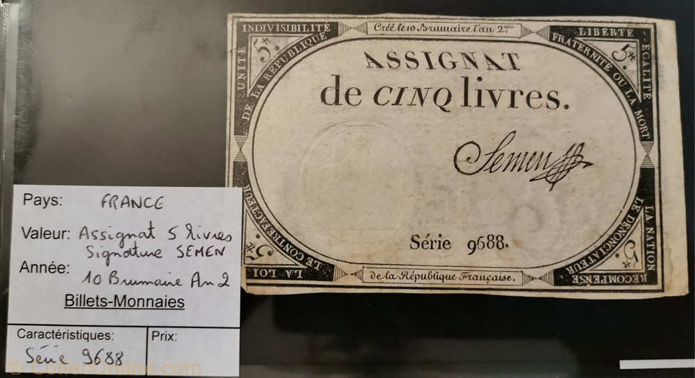 billet france assignat 5 livres serie 9688