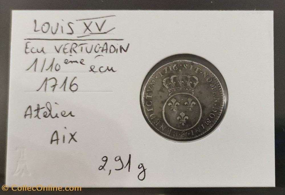 LOUIS XV 1-10 écu Ecu Vertugadin 1716 monnaie france royale louis xv 1 10 ecu ecu vertugadin 1716