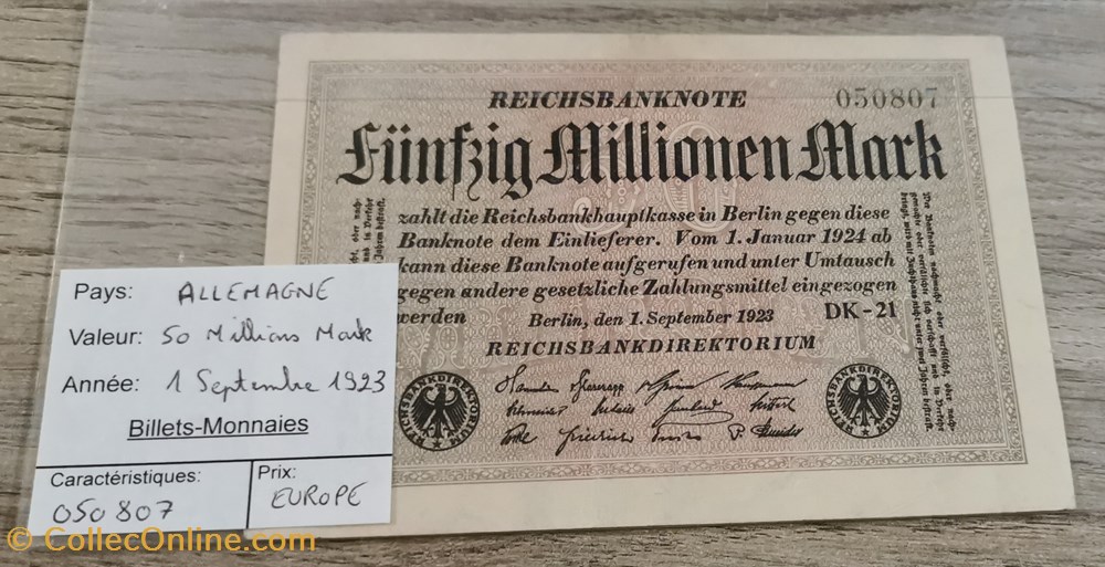 billets europe allemagne 50 million mark