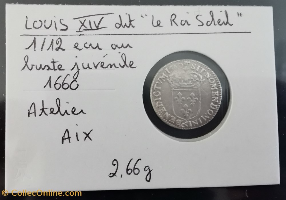 LOUIS XIV 1-12 écu au buste juvénile 1660 monnaie france royale louis xiv 1 12 ecu au buste juvenile 1660