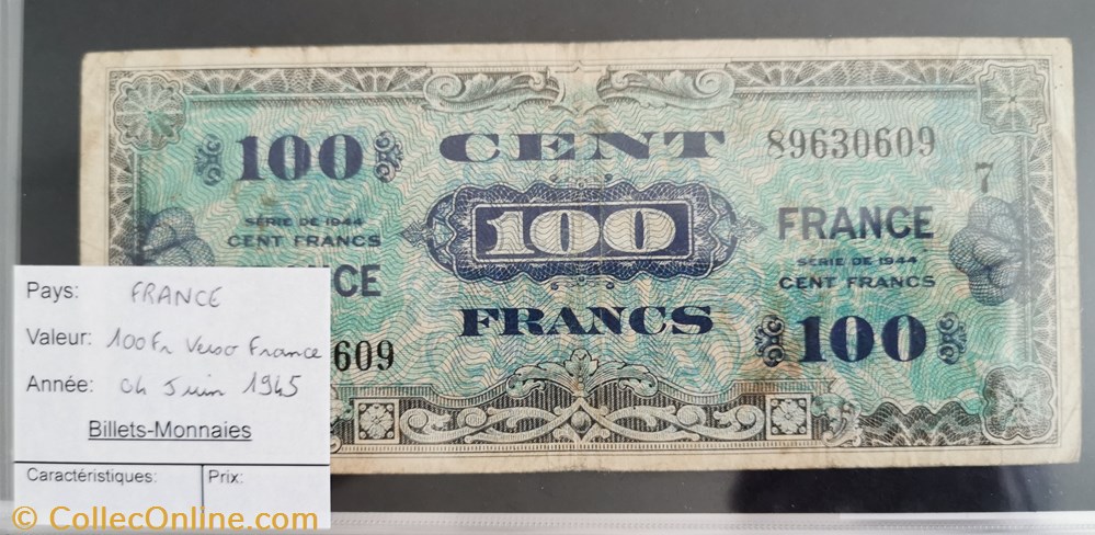 100 francs Verso France billet europe 100 francs verso france