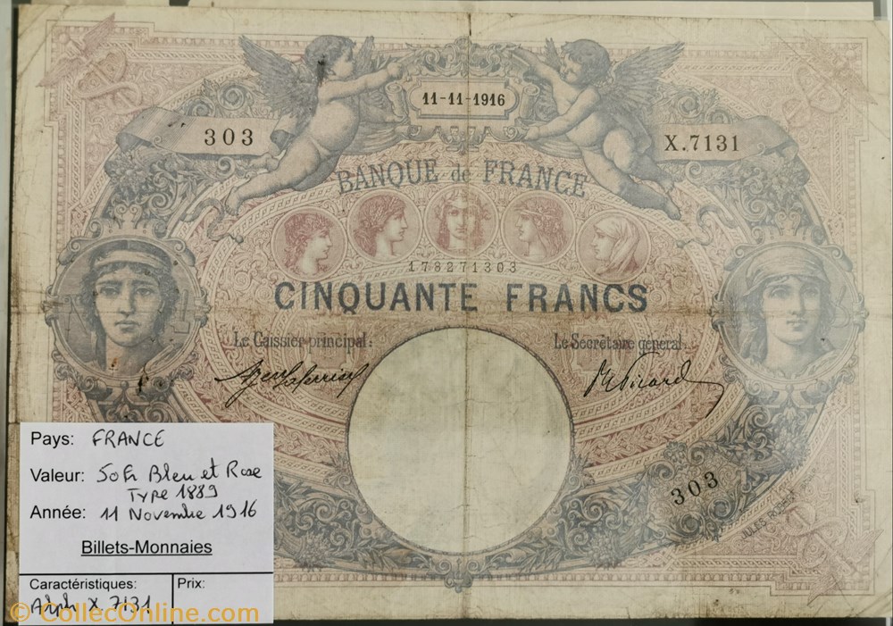 billet europe france 50 fr bleu et rose