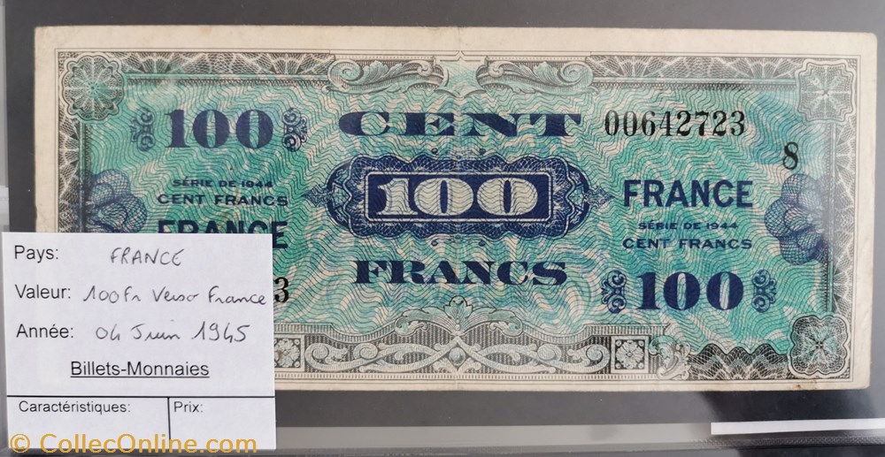 100 francs Verso France billet europe 100 francs verso france