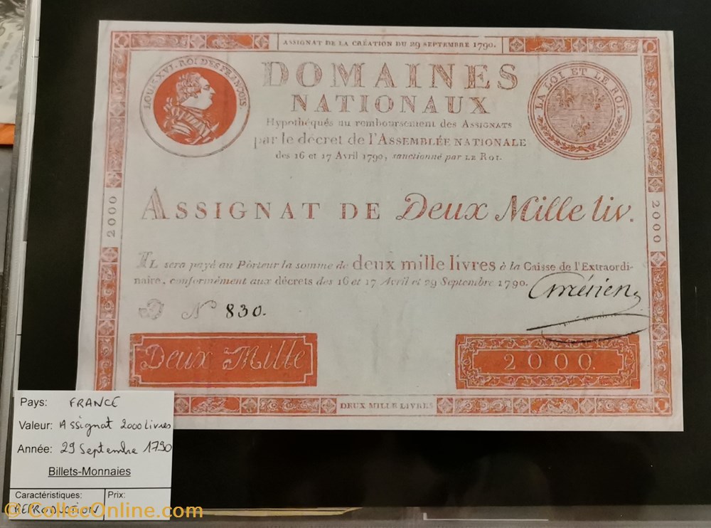 billets europe france 2000 livres 29 09 1790 reproduction