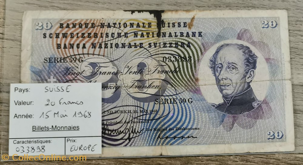 SUISSE - 20 Francs billets europe suisse 20 francs