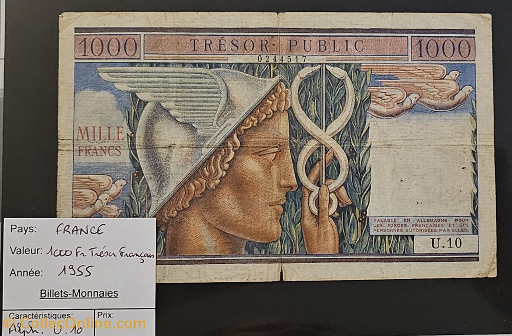 billets europe france 1000 francs tresor francais 1955