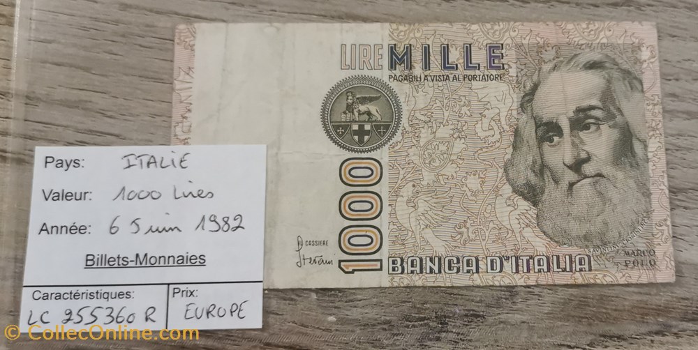 billets europe italie 1000 lires