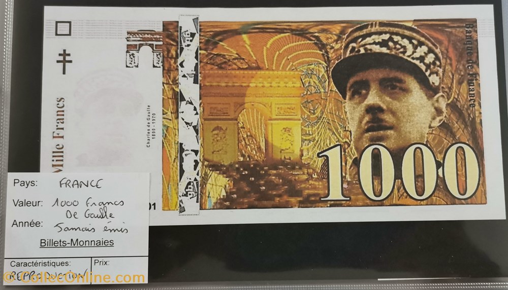billet europe france 1000 francs de gaulle reproduction