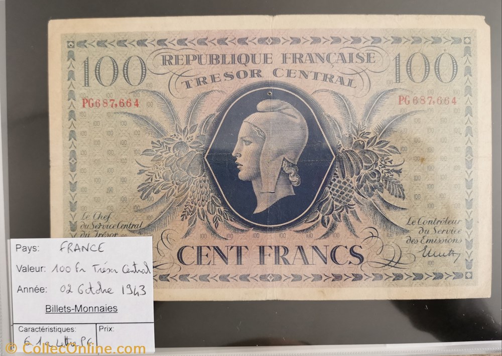 billet europe france 100 francs tresor central