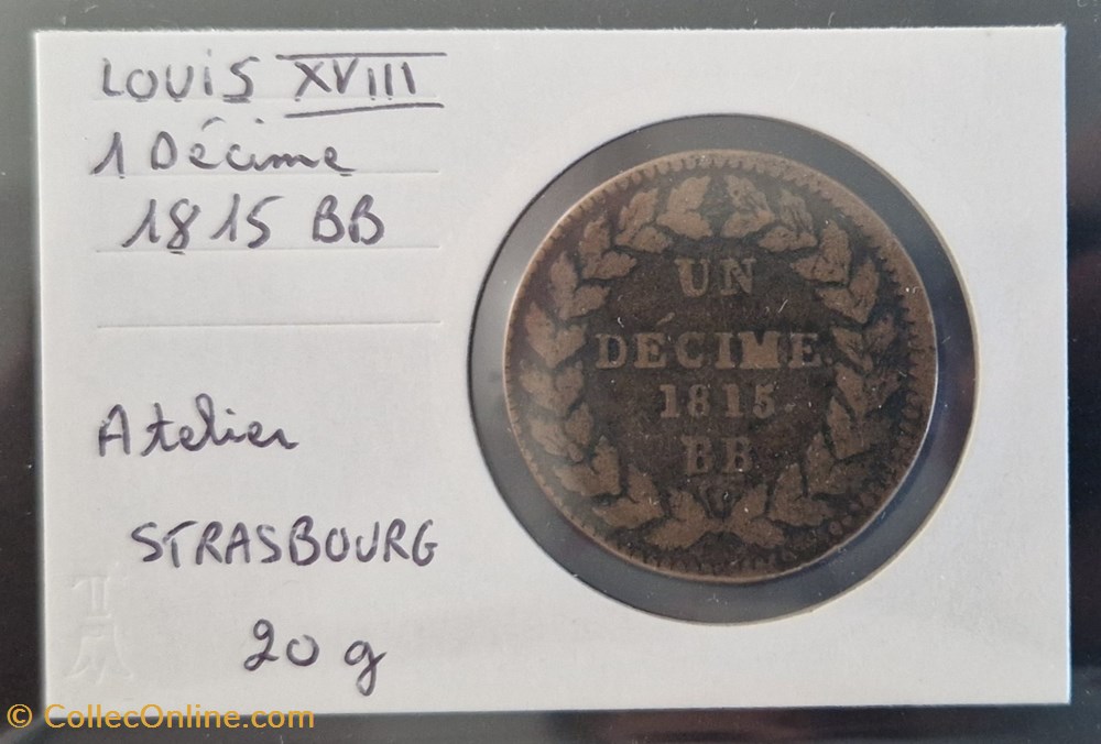 LOUIS XVIII 1 décime 1815 BB monnaies monde france louis xviii 1 decime 1815 bb