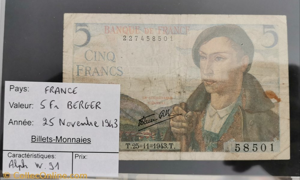 5 francs Berger billet europe france 5 francs berger