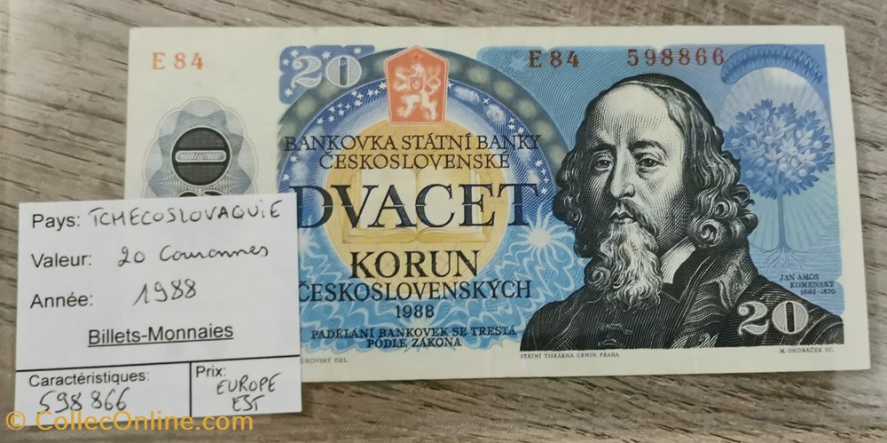 TCHECOSLOVAQUIE - 20 Couronnes billets europe tchecolovaquie tchecoslovaquie 20 couronnes