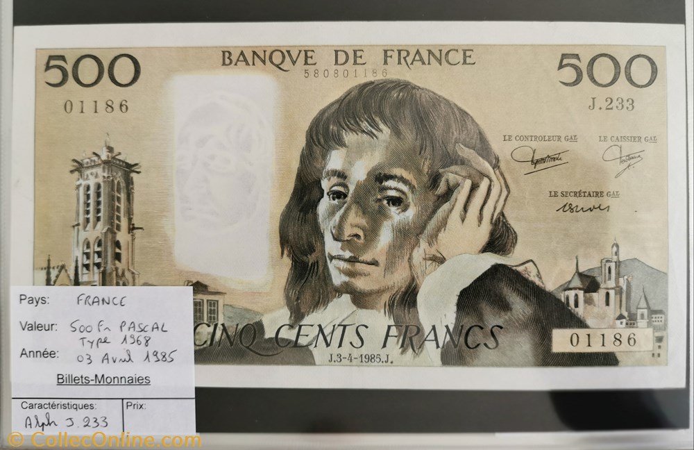 500 francs Pascal billet europe france 500 francs pascal