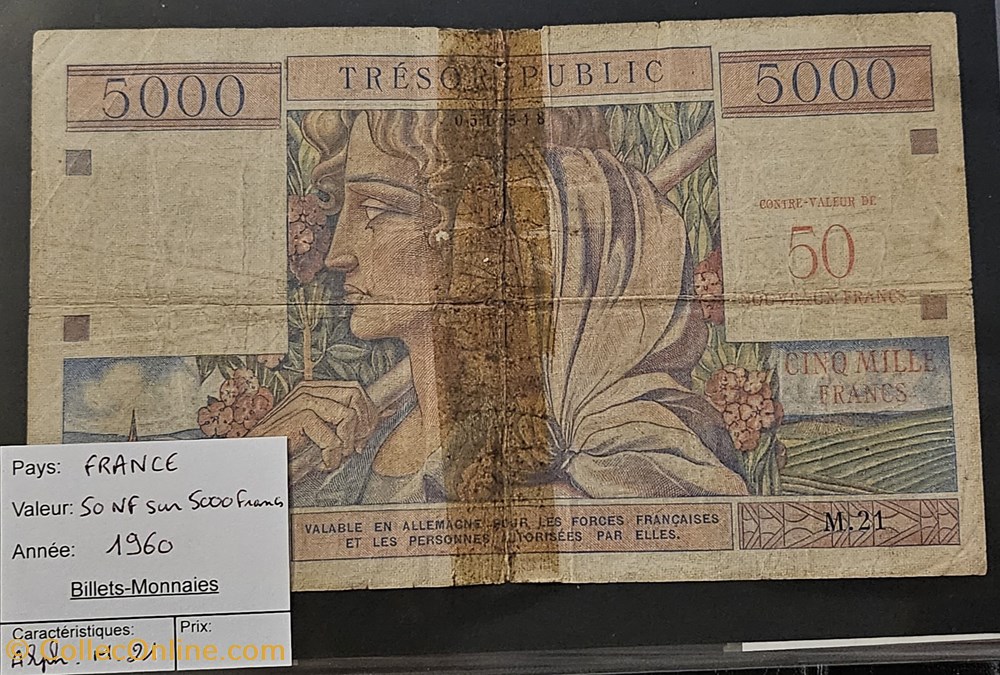 billets europe france 50 nf sur 5000 francs 1960