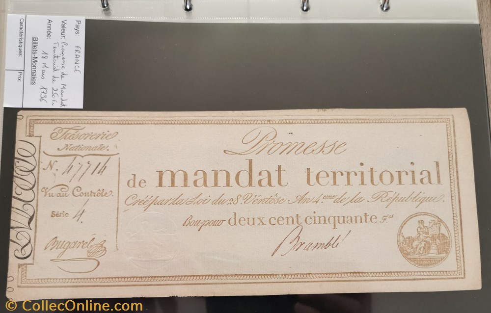 billet europe france promesse mandat territorial 250 francs