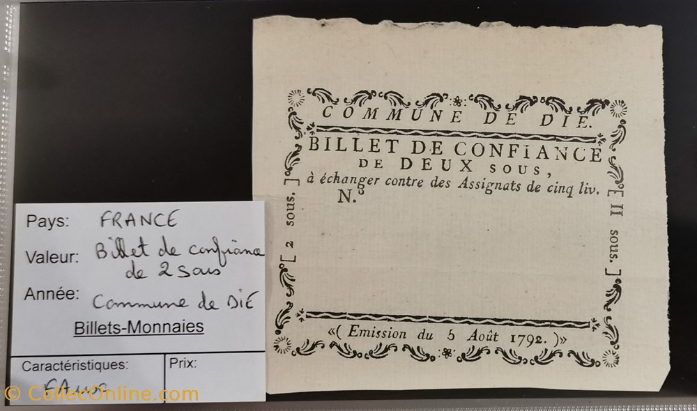 Billet de confiance de 2 sous - Commune de DIE - Faux billets europe france billet de confiance de 2 sous commune de die faux