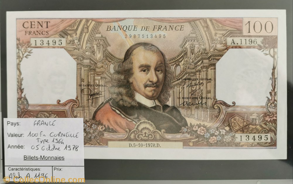 billet europe france 100 francs corneille