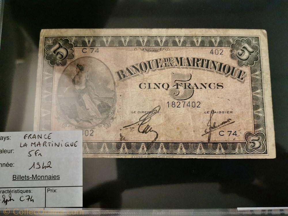 5 francs Martinique billet amerique du nord 5 francs martinique