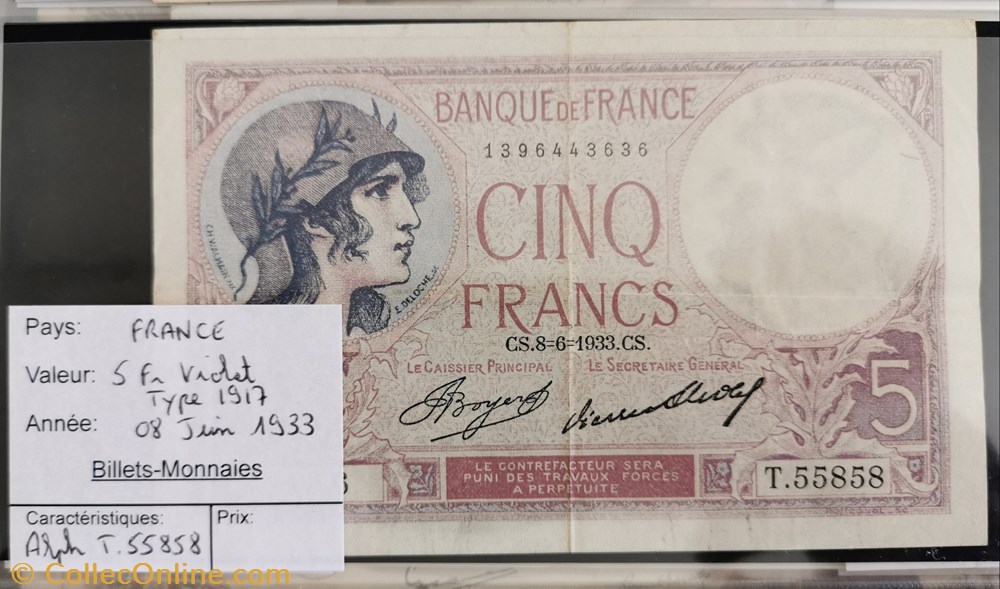 5 francs Violet billet europe france 5 francs violet