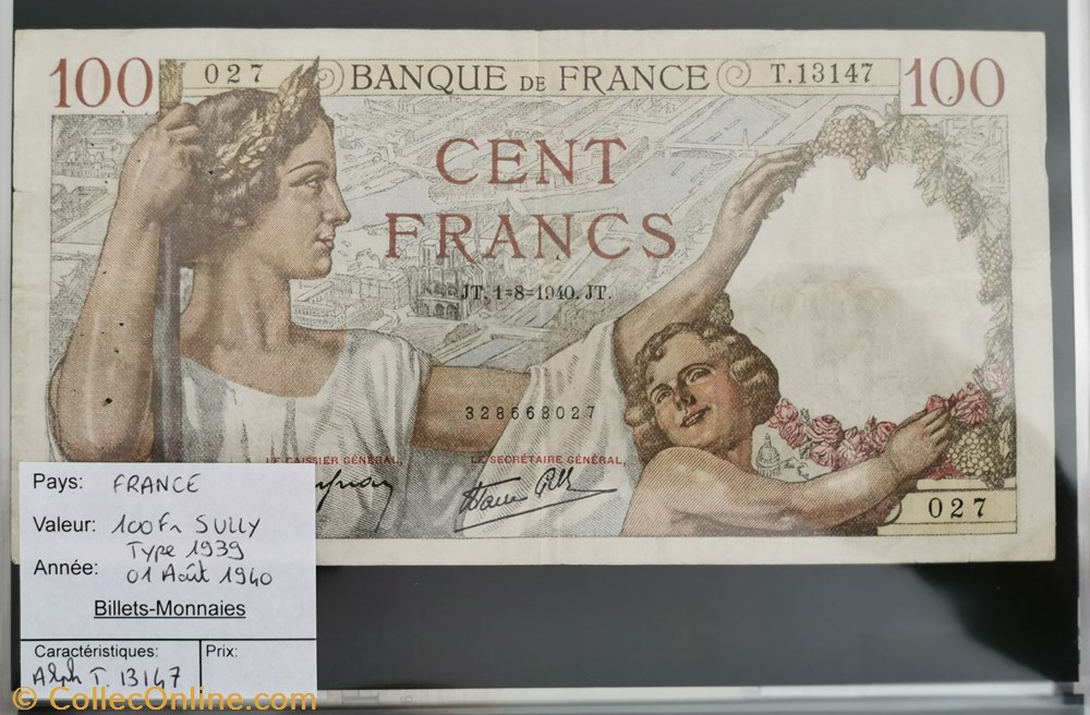 100 francs Sully billet europe france 100 francs sully